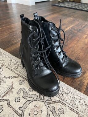 Soda Black Lace-Up Platform Ankle Boots